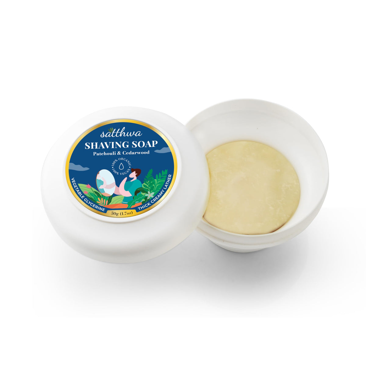 Satthwa shaving soap 50 grams container top view