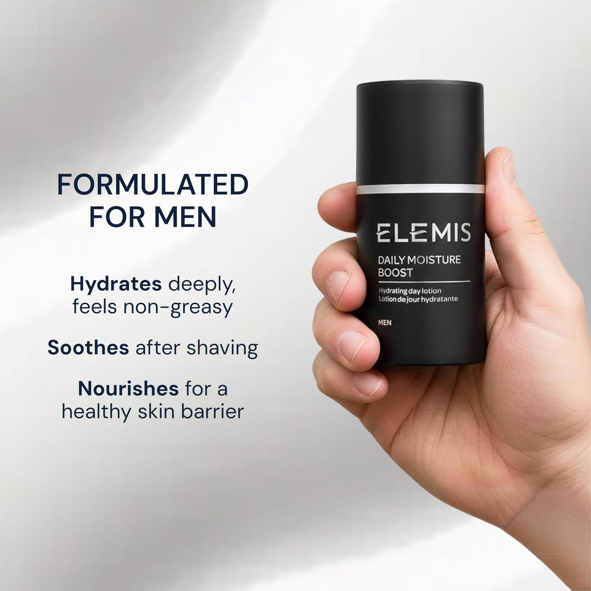 Texture shot of the fast absorbing non greasy ELEMIS daily facial cream for men