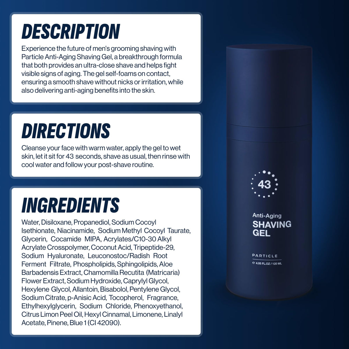 Professional male grooming set featuring Particle shaving gel