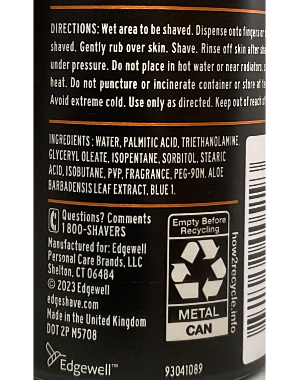 Close up view of Edge protective moisturizing shave gel canister details