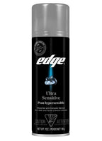 Edge fragrance free shave gel canisters showing imported USA packaging details