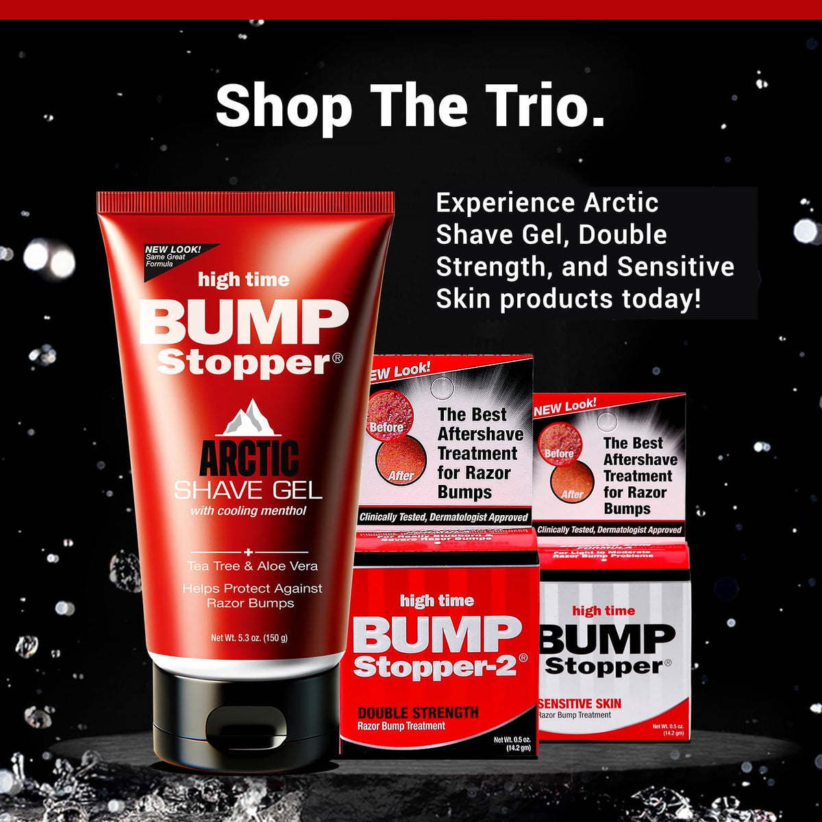 High Time Bump Stopper sensitive skin grooming solution in a 150 gram tube packaging.