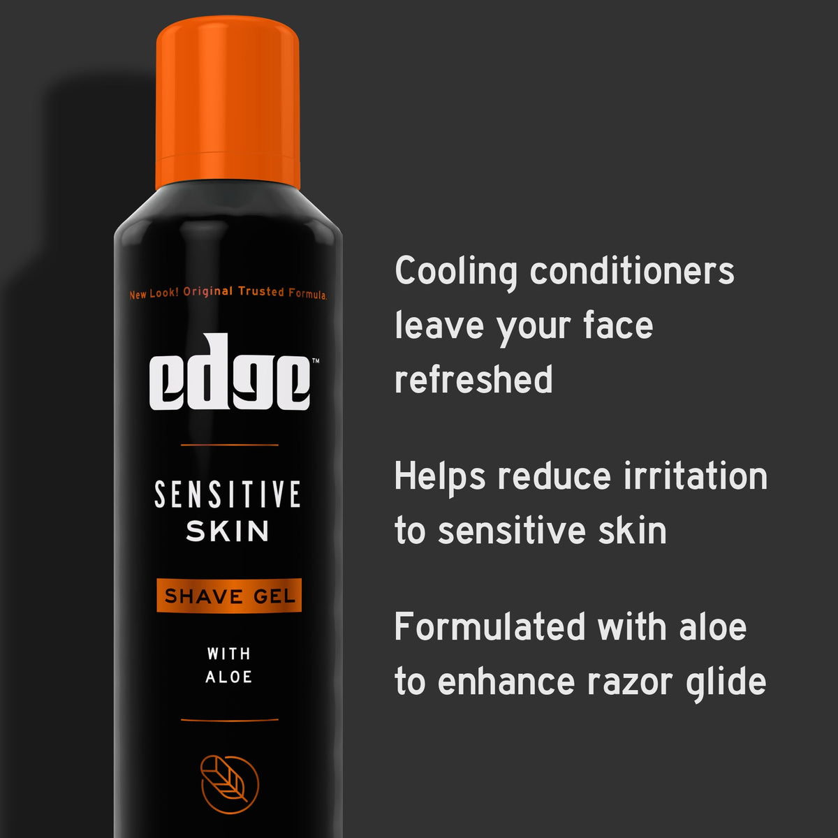 Side view of Edge shaving gel cans showing 3 pack set