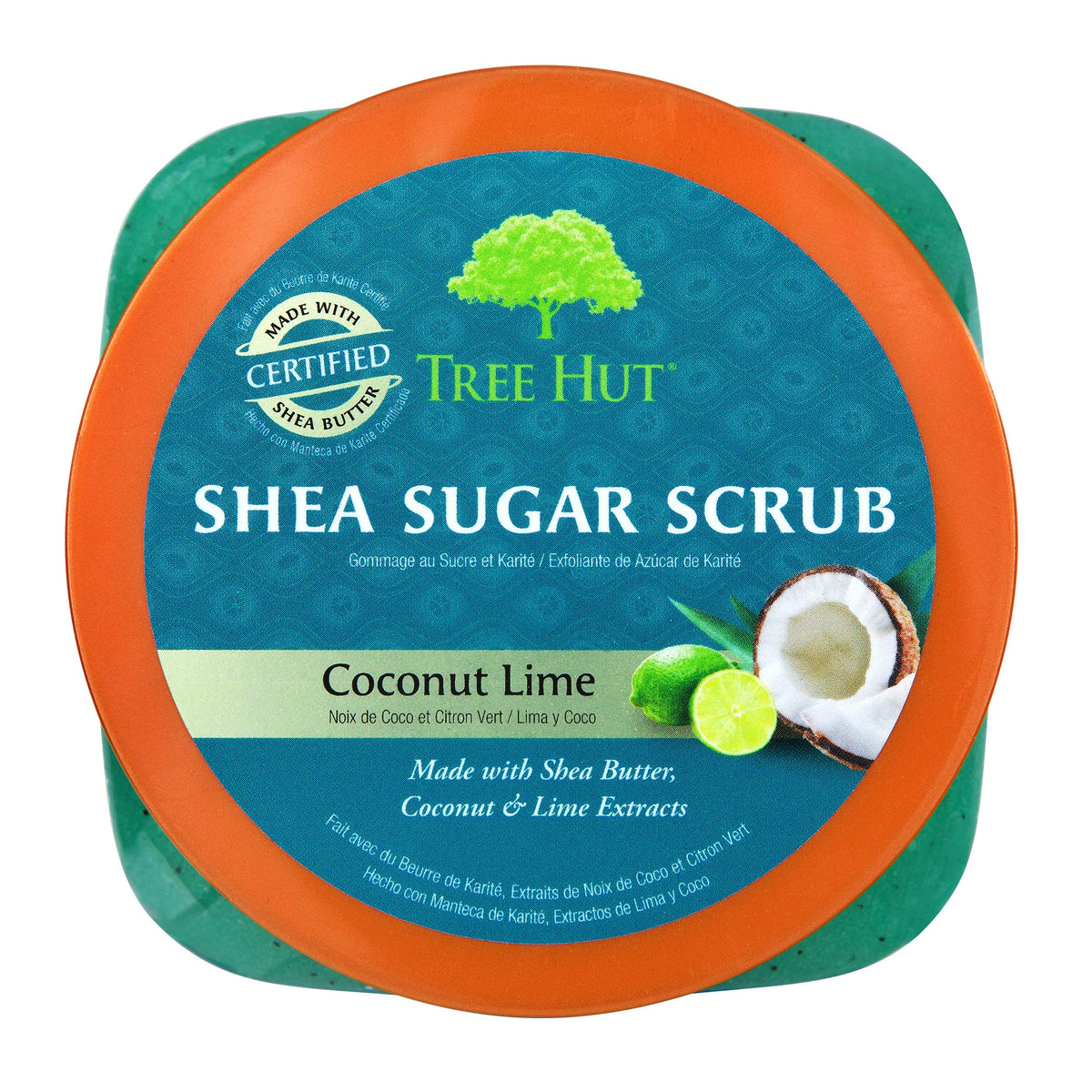 Tree Hut Coconut Lime body scrub jar open showing texture