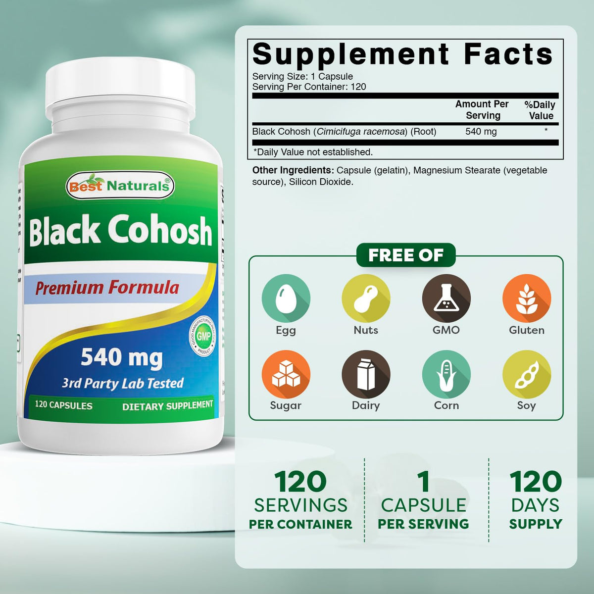 Best Naturals Black Cohosh supplement bottle label details