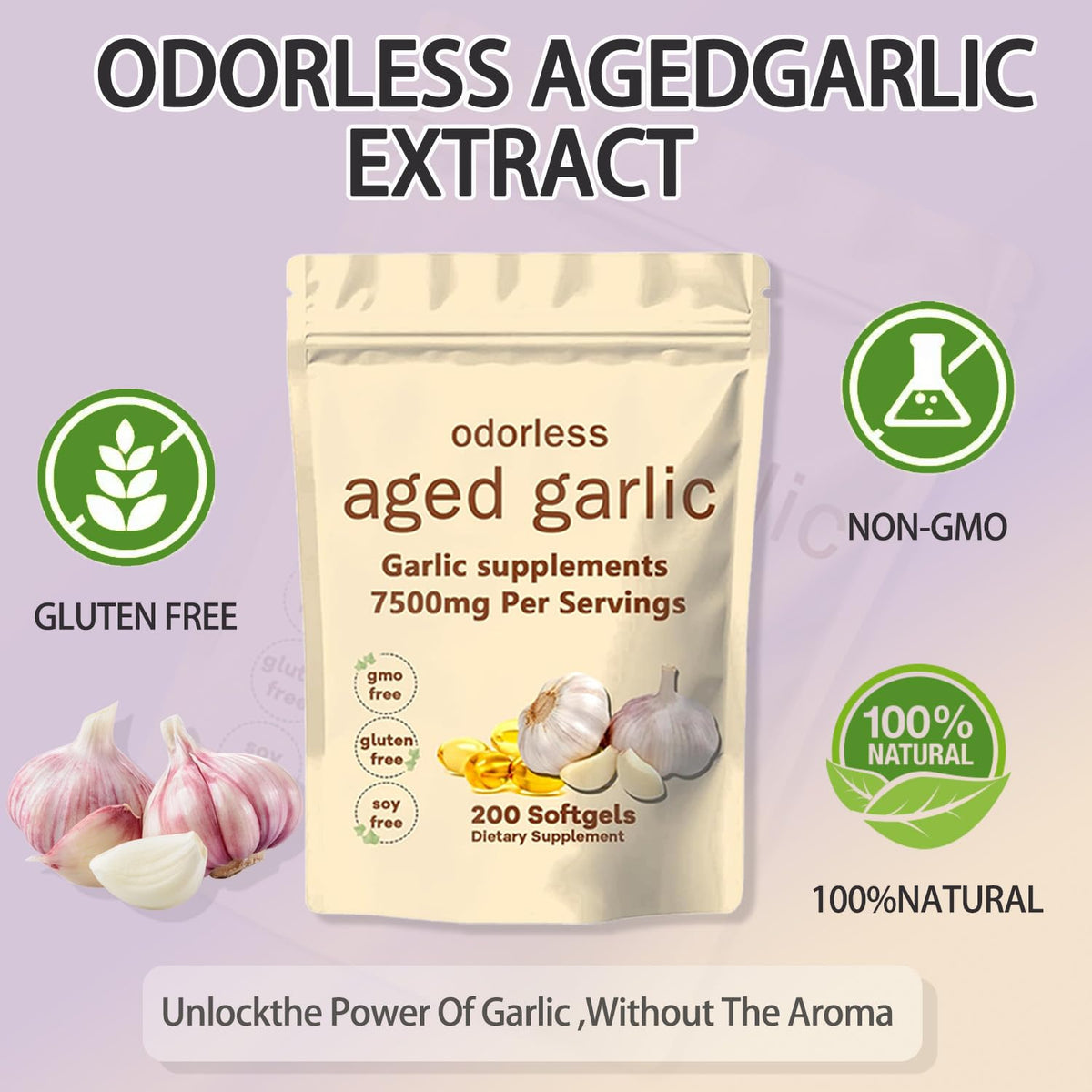 TANSPRESSO organic garlic softgels poured next to the import seal packaging