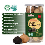 Zero additive antioxidant superfood black garlic jar for healthy gourmet snacking.