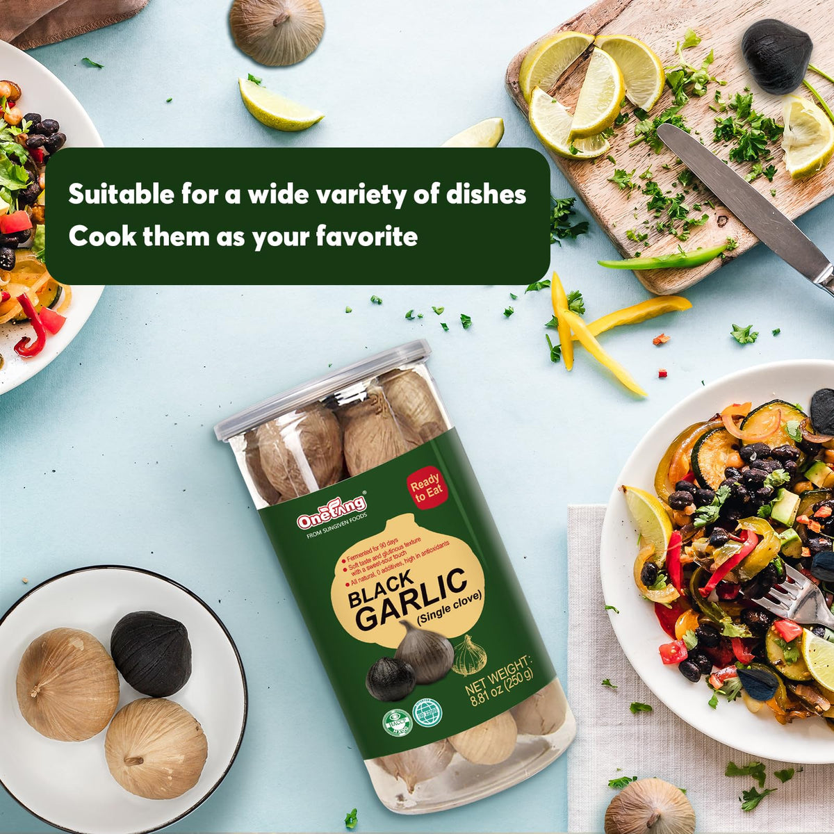 Authentic USA imported ONETANG black garlic single cloves for immune support.