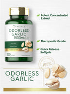 Supplement facts and ingredients list on the back of Carlyle odorless garlic bottle