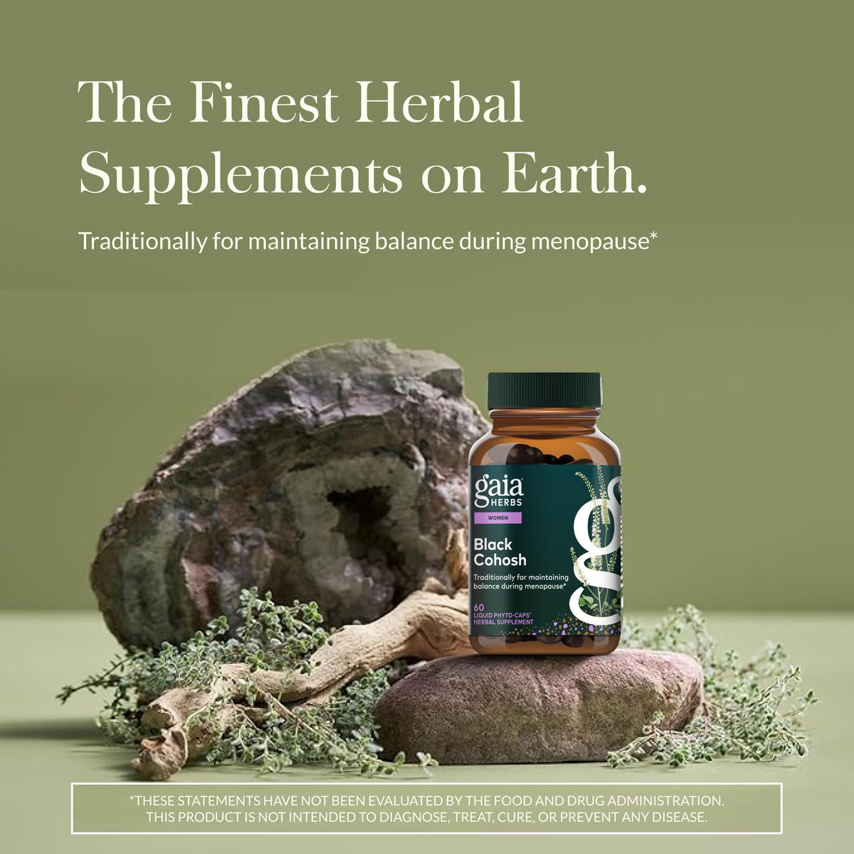 Gaia Herbs Black Cohosh bottle showing vegan liquid capsule label