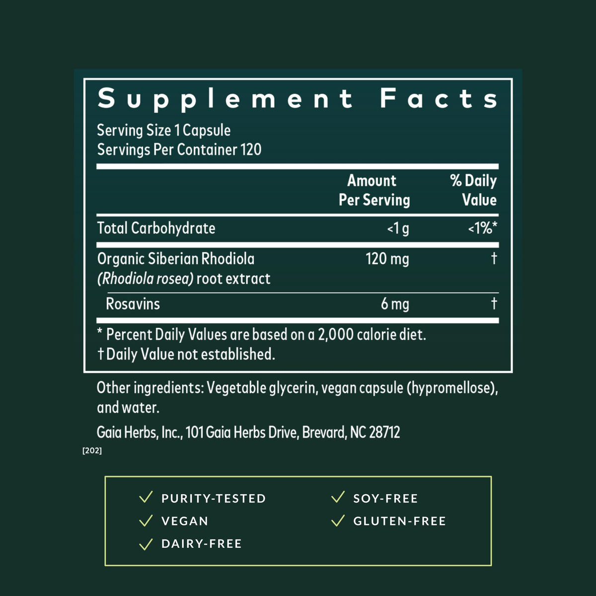 Side view of Gaia Herbs Black Cohosh packaging detailing ingredients