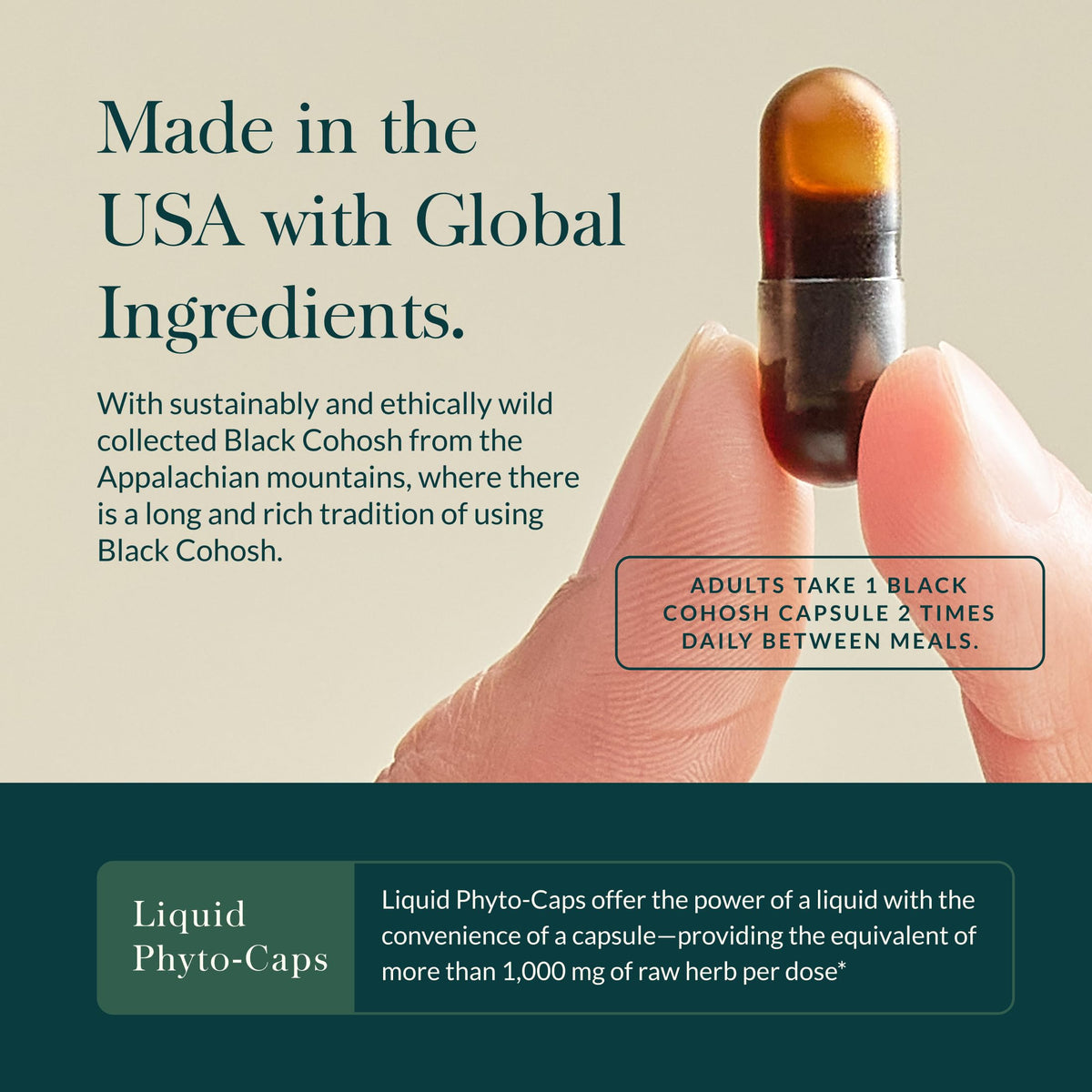 Close up of Gaia Herbs Black Cohosh supplement facts label
