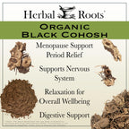 Side view of Herbal Roots organic black cohosh root bottle