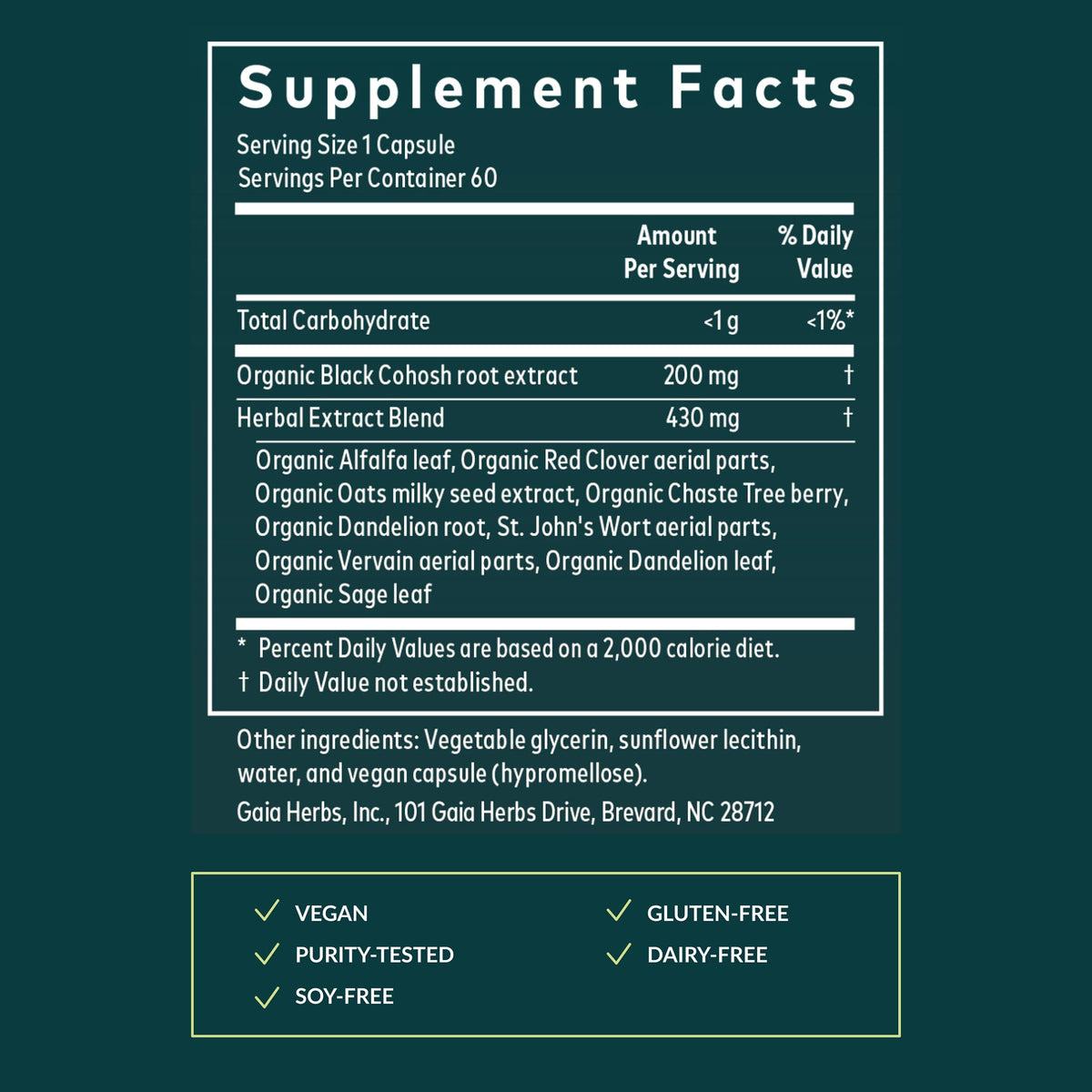 Label details of Gaia Herbs Menopause Support