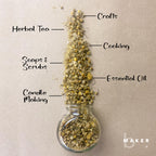 Spices Village bMAKER dried chamomile flower buds spread out to showcase the premium golden yellow culinary quality.