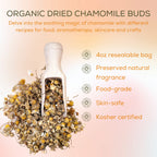 Premium imported chamomile dried flowers being measured out for a DIY skincare and aromatherapy recipe.