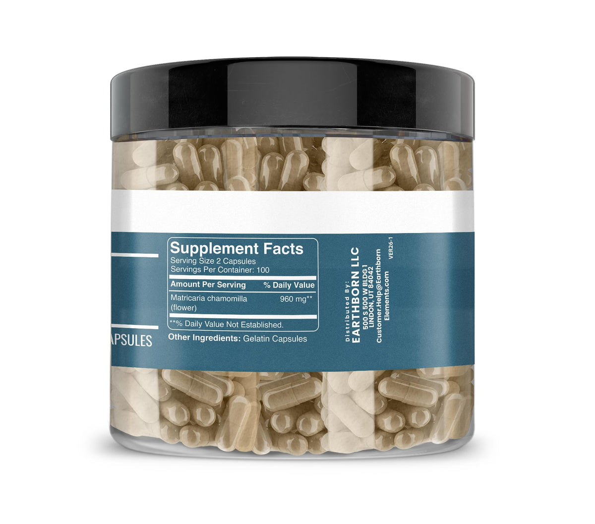 Earthborn Elements Chamomile Extract pure dietary supplement bottle displaying ingredient facts.