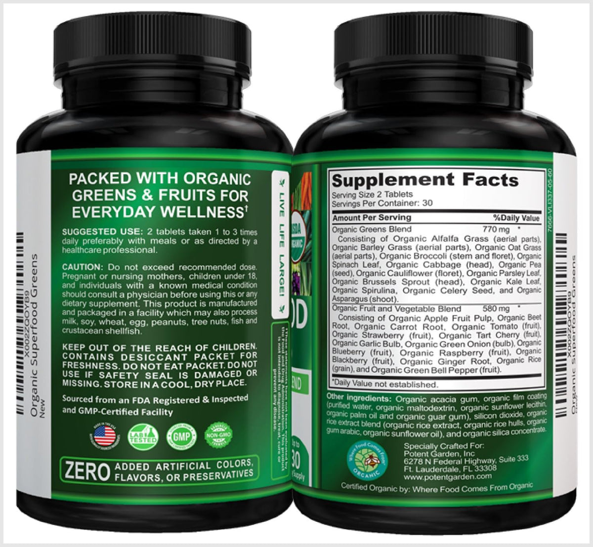 Potent Garden organic fruits and vegetables supplement bottle