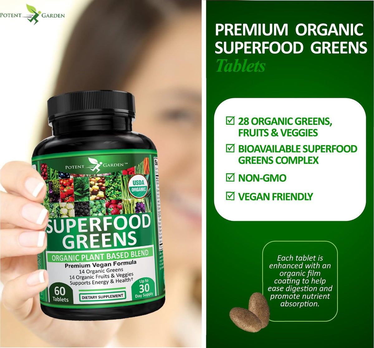 Potent Garden superfood greens vegan certification logo