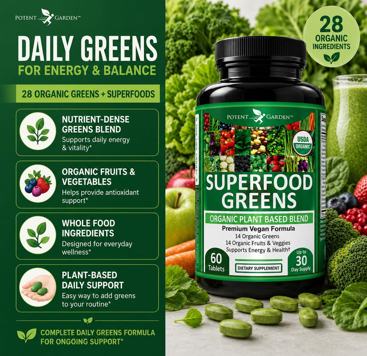 Potent Garden dietary supplement ingredient list close up