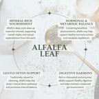 Back of Elanen Naturals organic alfalfa leaf packaging with details