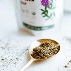Textured view of dried Medicago sativa leaves