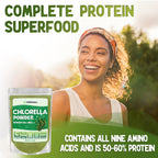 Close up of vibrant green XPRS Nutra organic chlorella powder texture