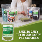 Chlorella powder mixed into a healthy morning green smoothie