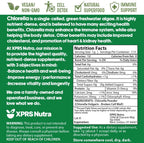 Nutritional information printed on XPRS Nutra chlorella pouch