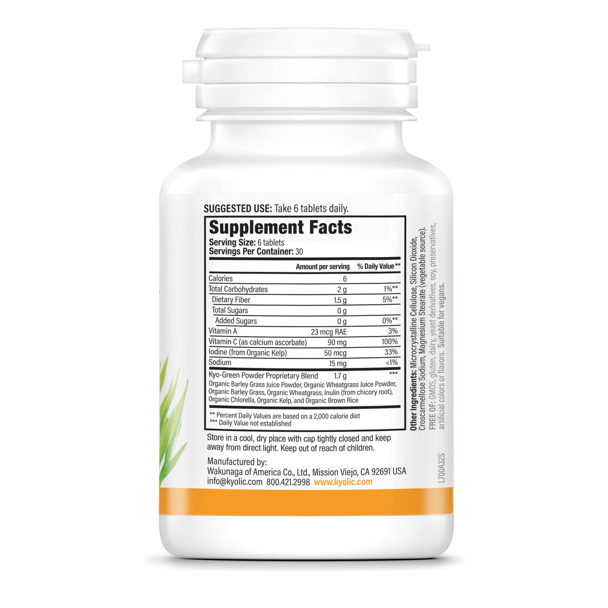 Kyolic Kyo-Green nutritional supplement bottle with clear label