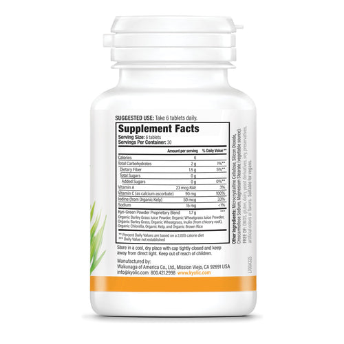 Kyolic Kyo-Green nutritional supplement bottle with clear label