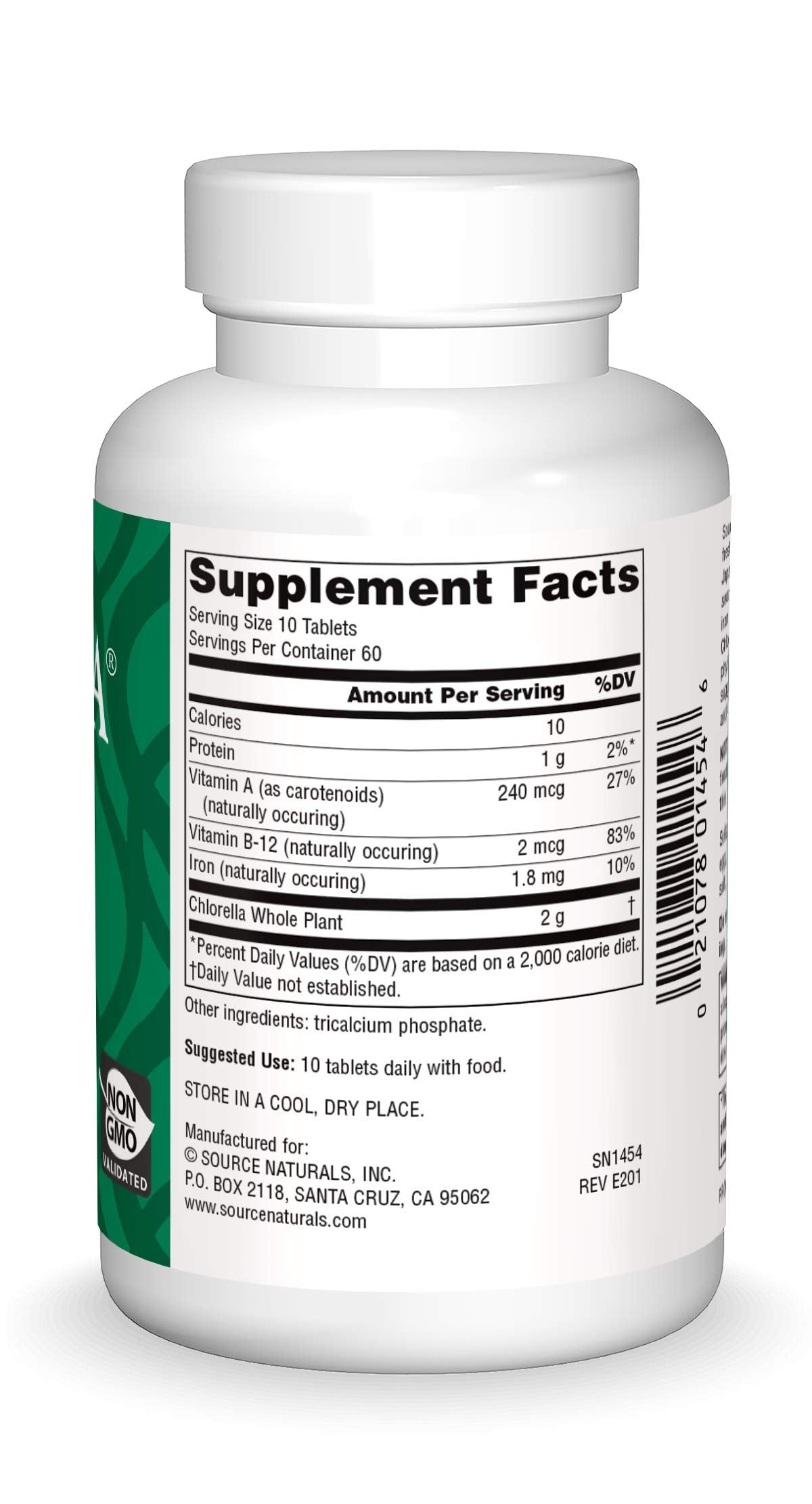 Source Naturals Yaeyama Chlorella supplement facts label