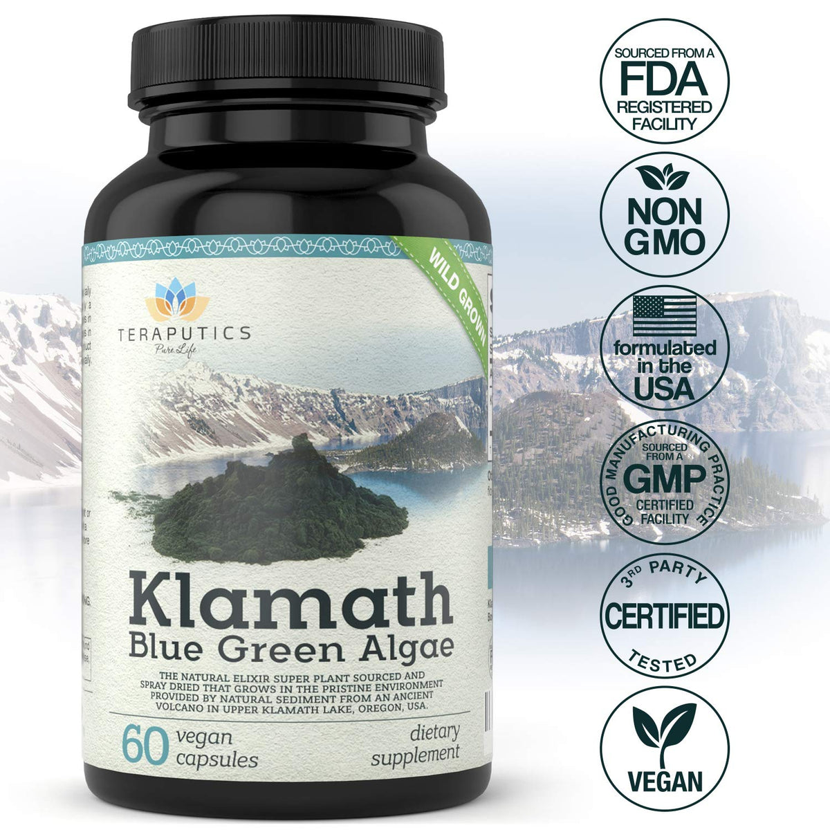 Teraputics superfood supplement bottle showing vegan certification