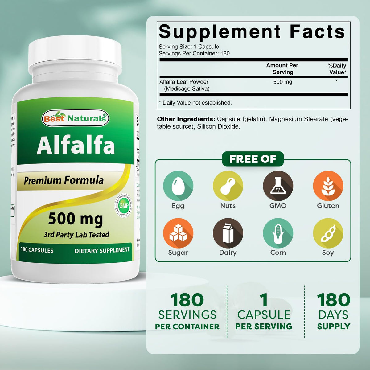 Best Naturals Alfalfa Green Super Food supplement label details