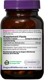Oregon's Wild Harvest Alfalfa supplement bottle label details