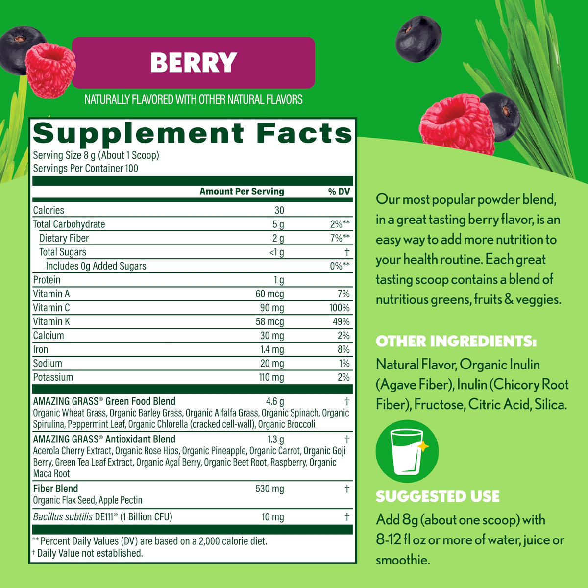Amazing Grass Greens Blend 100 servings container branding