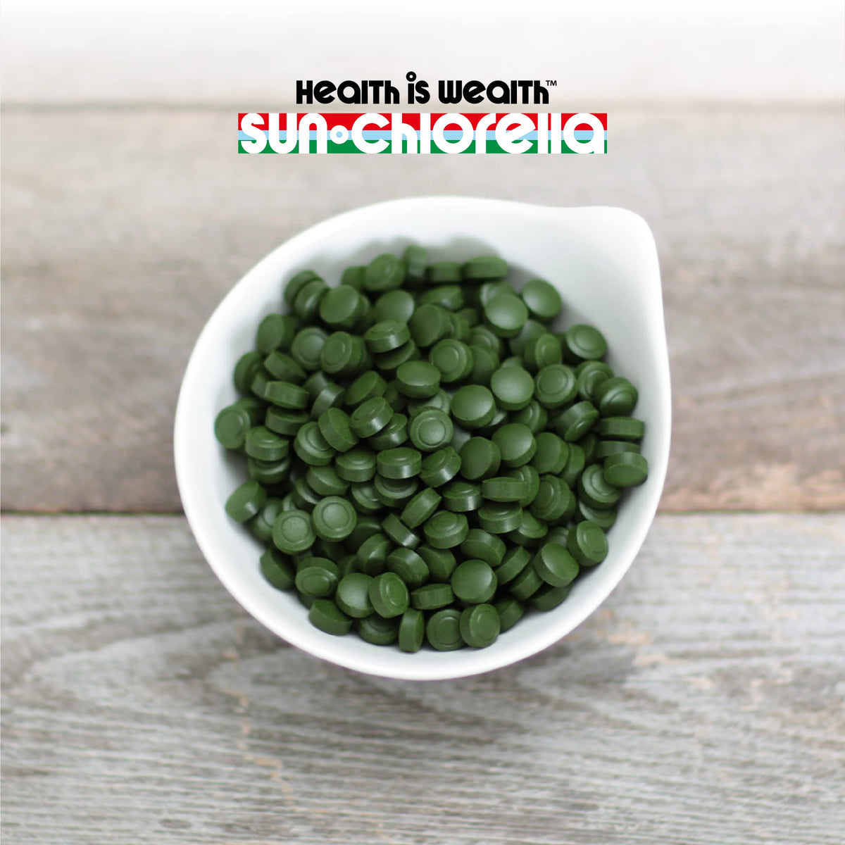 Sun Chlorella branding on authentic import packaging