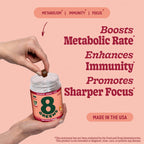 Close up of 8Greens Peach vegan green supplement gummies