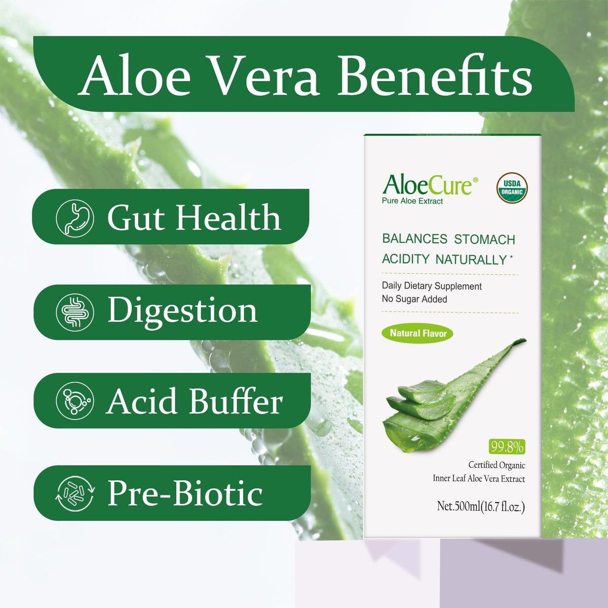 Two bottles of AloeCure organic aloe extract juice 500 milliliter pack