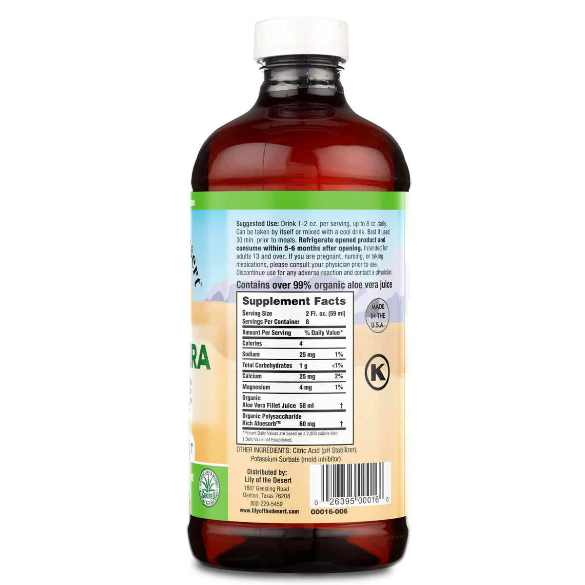 Lily of the Desert inner fillet aloe vera juice nutrition facts label