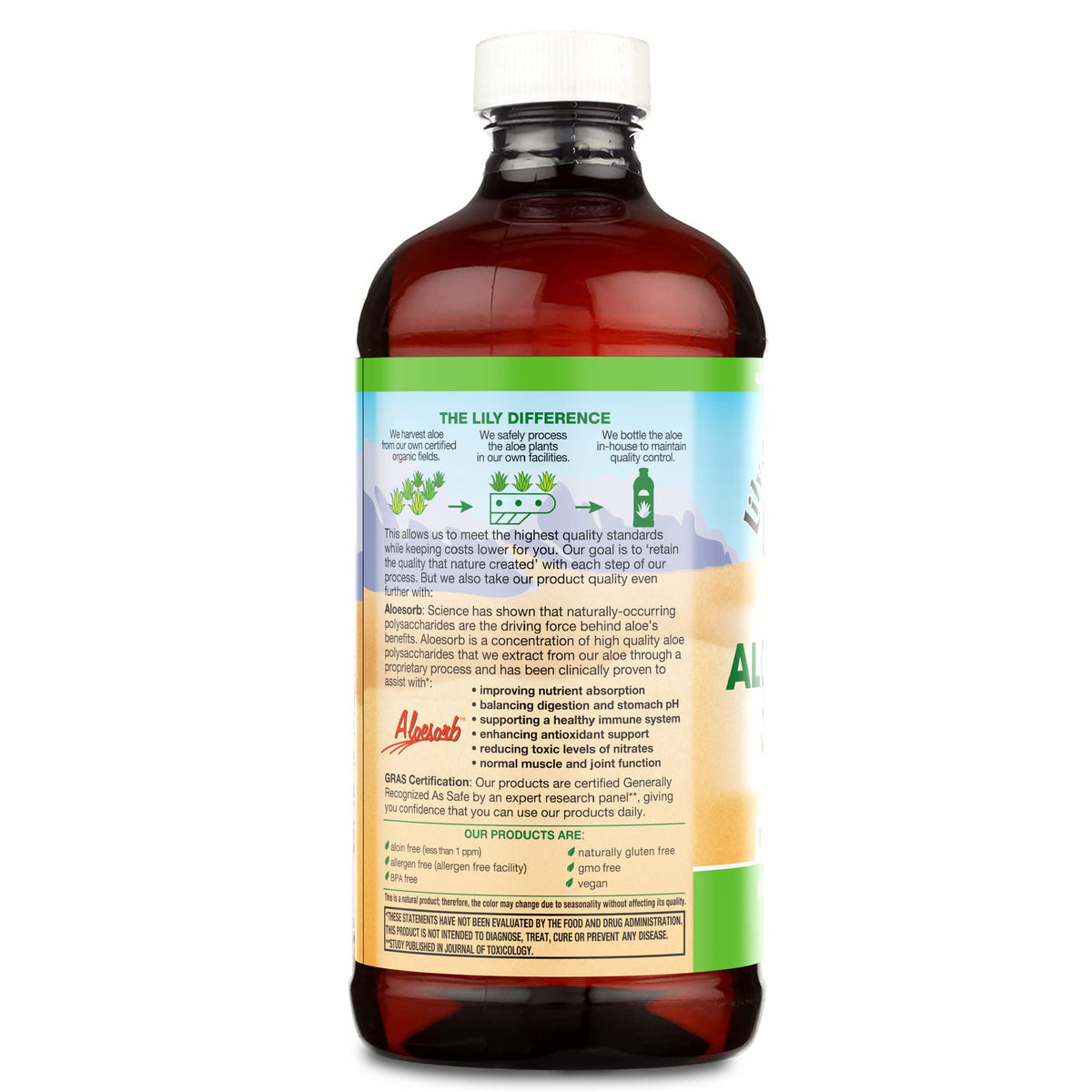 Close up of Lily of the Desert 16 fluid ounce bottle
