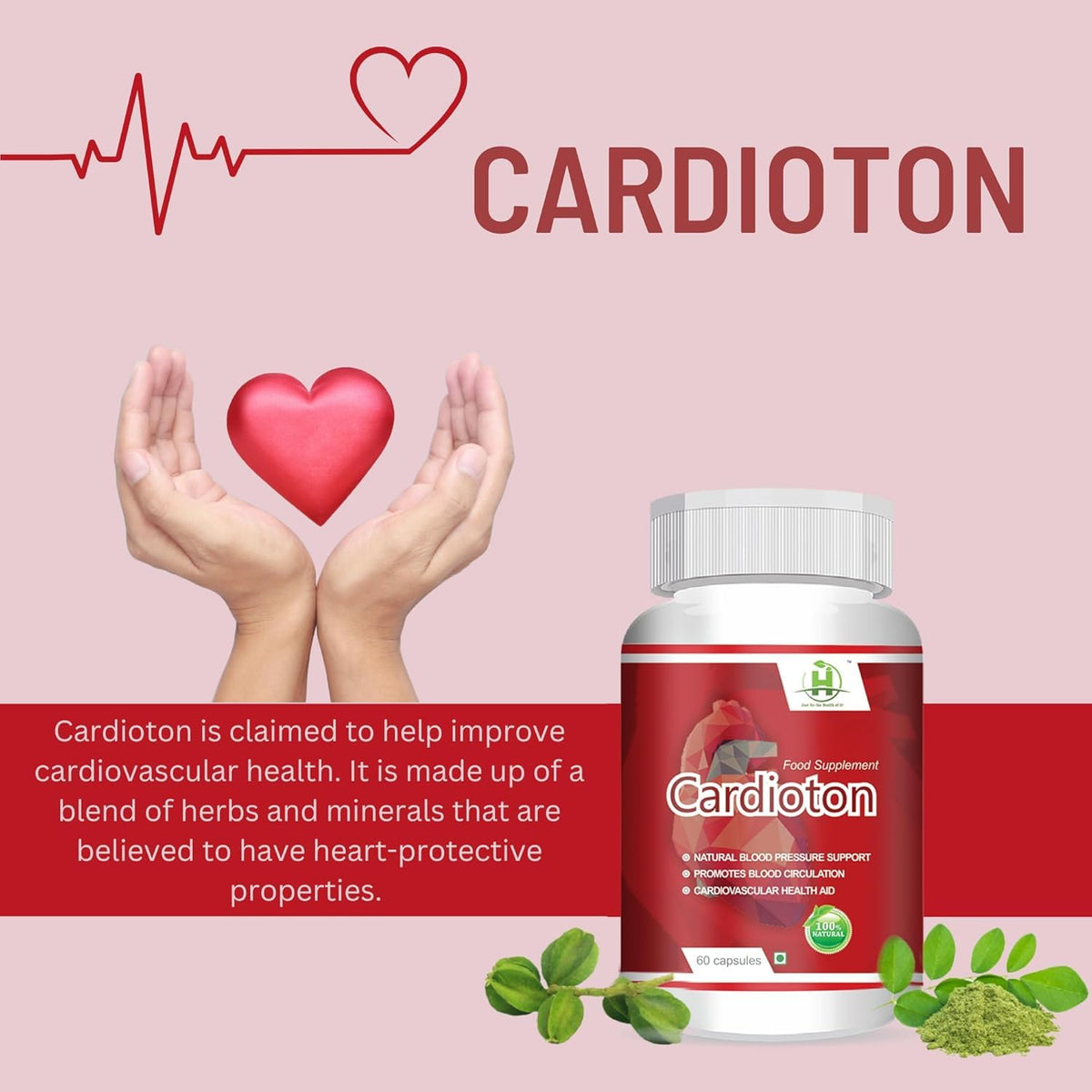Back label view of ANC Cardioton 60 vegetarian capsules detailing the primary herbal ingredients and nutritional facts.
