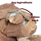 Ayurvedix Arjuna bark extract herbal supplement back label showcasing natural nutritional information.