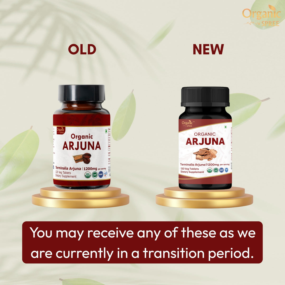 Organic Spree Terminalia Arjuna supplement facts showing certified USDA organic ingredients