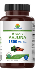 Brieofood Organic Arjuna 1500mg supplement facts and ingredients label layout