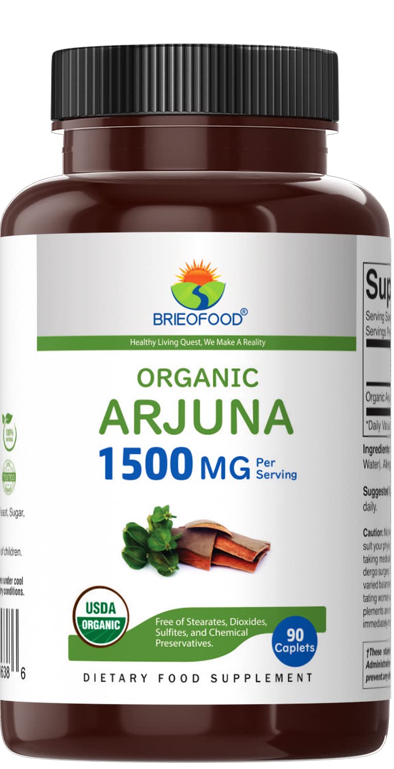Brieofood Organic Arjuna 1500mg supplement facts and ingredients label layout