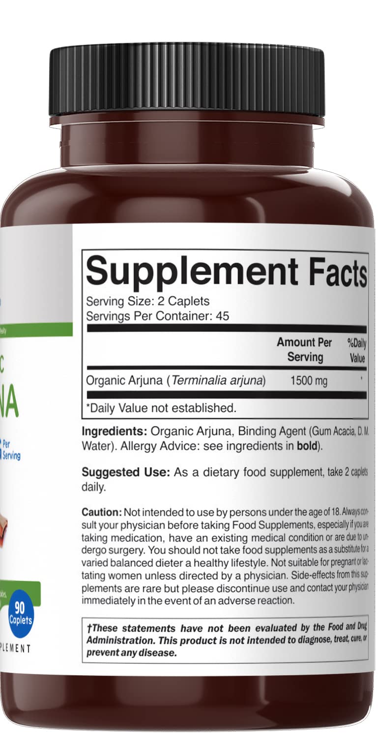 Brieofood Terminalia Arjuna 1500mg clean label details showing allergen free claims