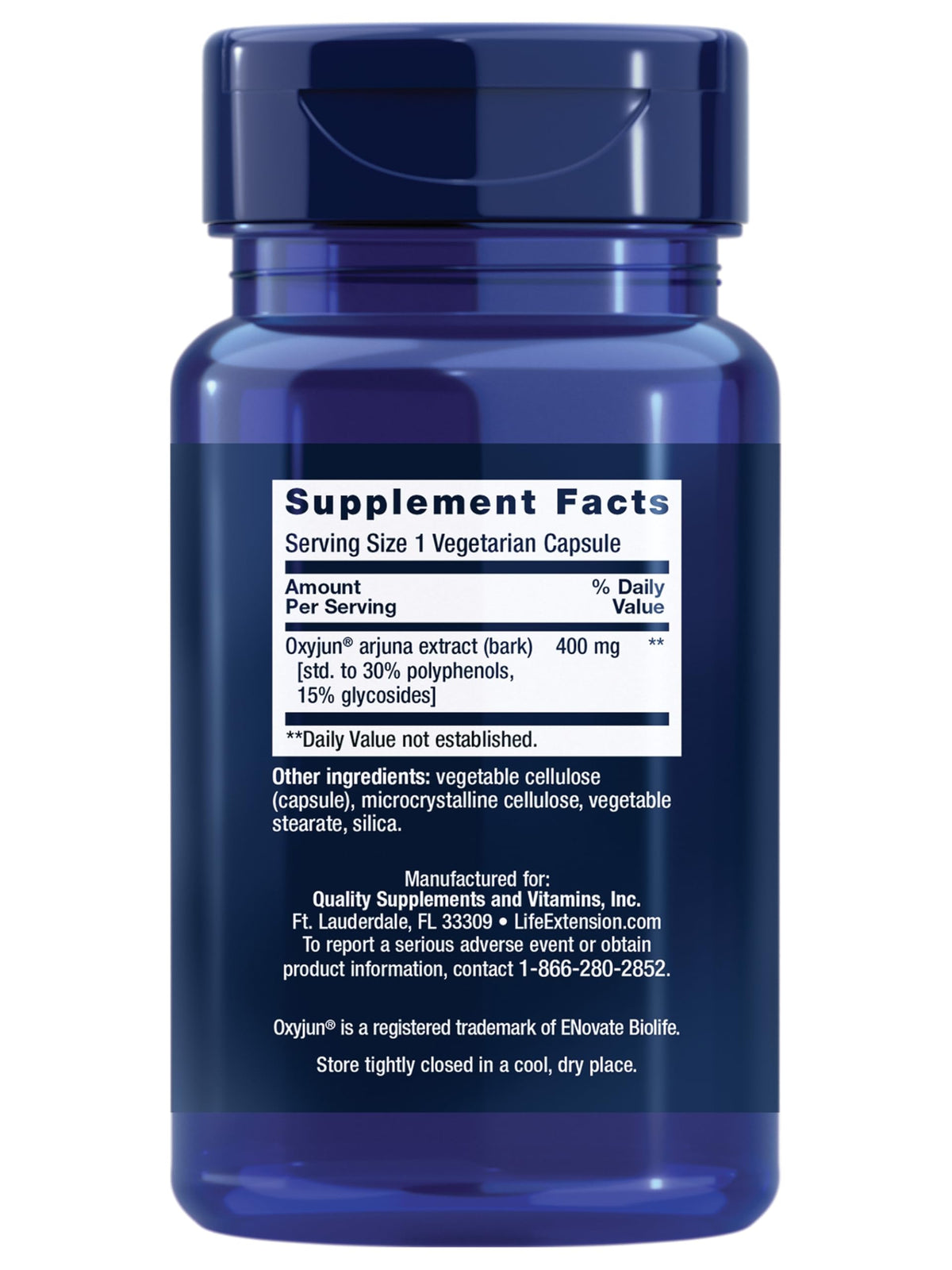 Life Extension Cardio Peak supplement bottle demonstrating premium imported arjuna extract product label.