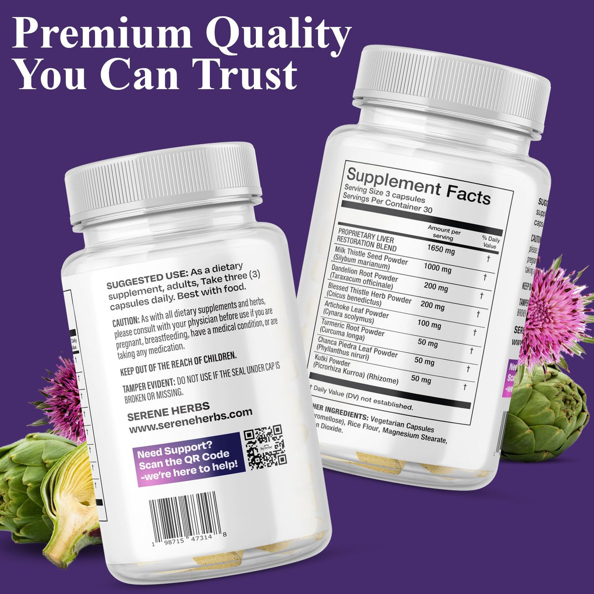 Authentic Serene Herbs detox formula premium bottle display highlighting its pure health benefits for fatty liver support.