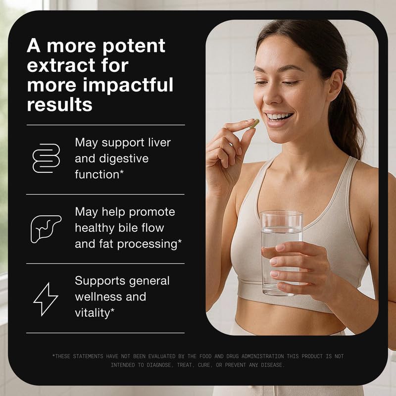 Side view of Toniiq Artichoke Extract bottle showing vegan friendly and gluten free certifications